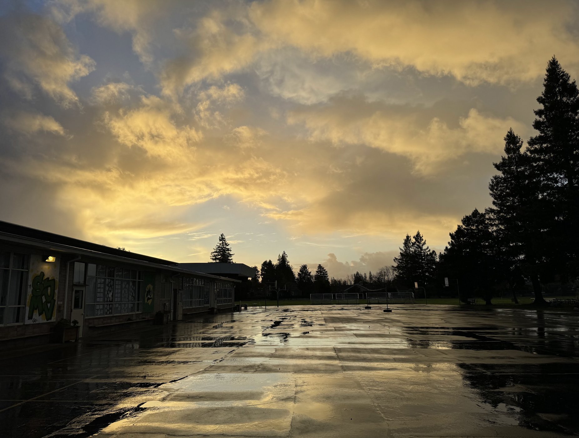 St. Joseph campus at golden hour after rain